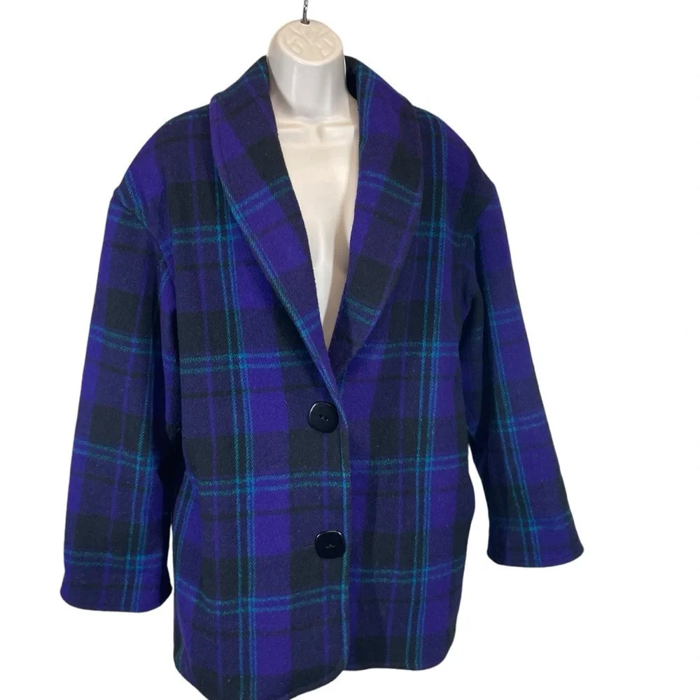 Alto vintage made in Bulgaria wool blend coat purple plaid women’s 9/10